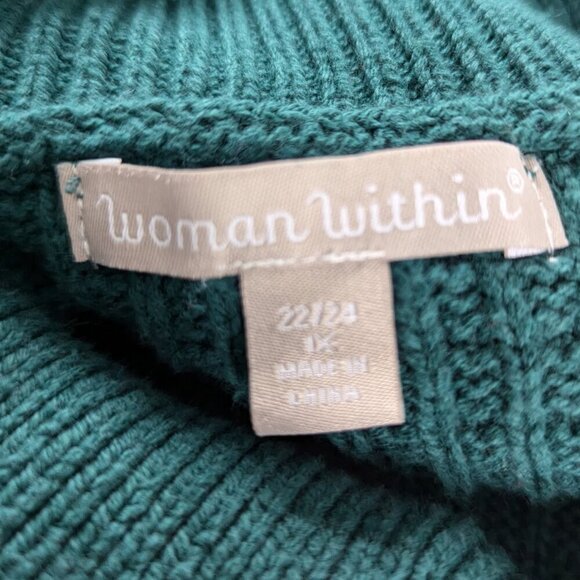 Woman Within Green Chunky Knit Foldover Collar Detailed Button Sweater - Picture 6 of 6